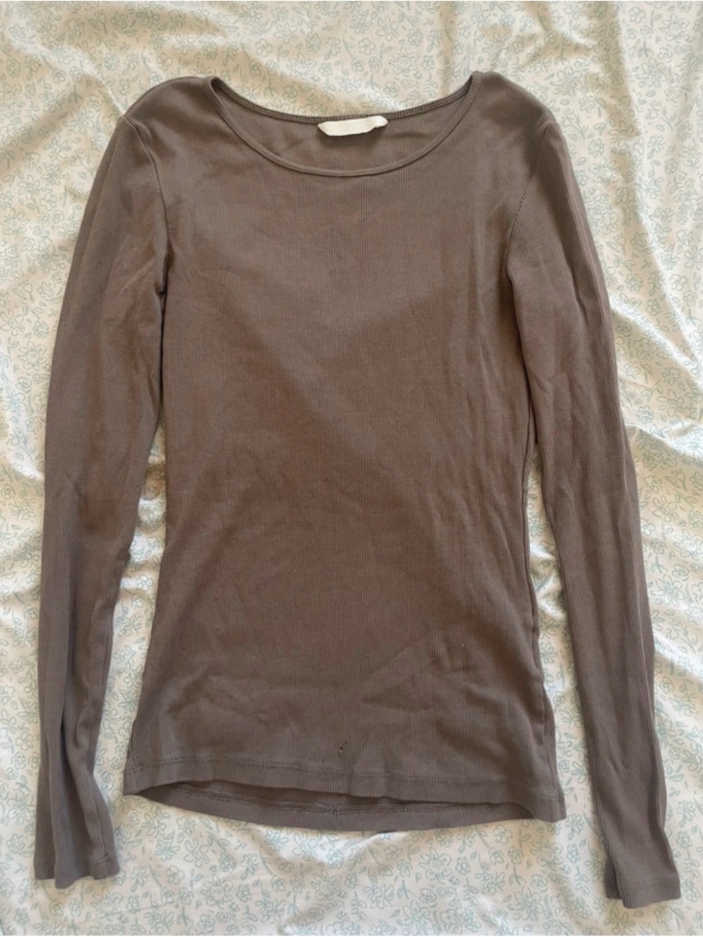 H&M Long Sleeve Scoop Neck Top - Taupe Gray